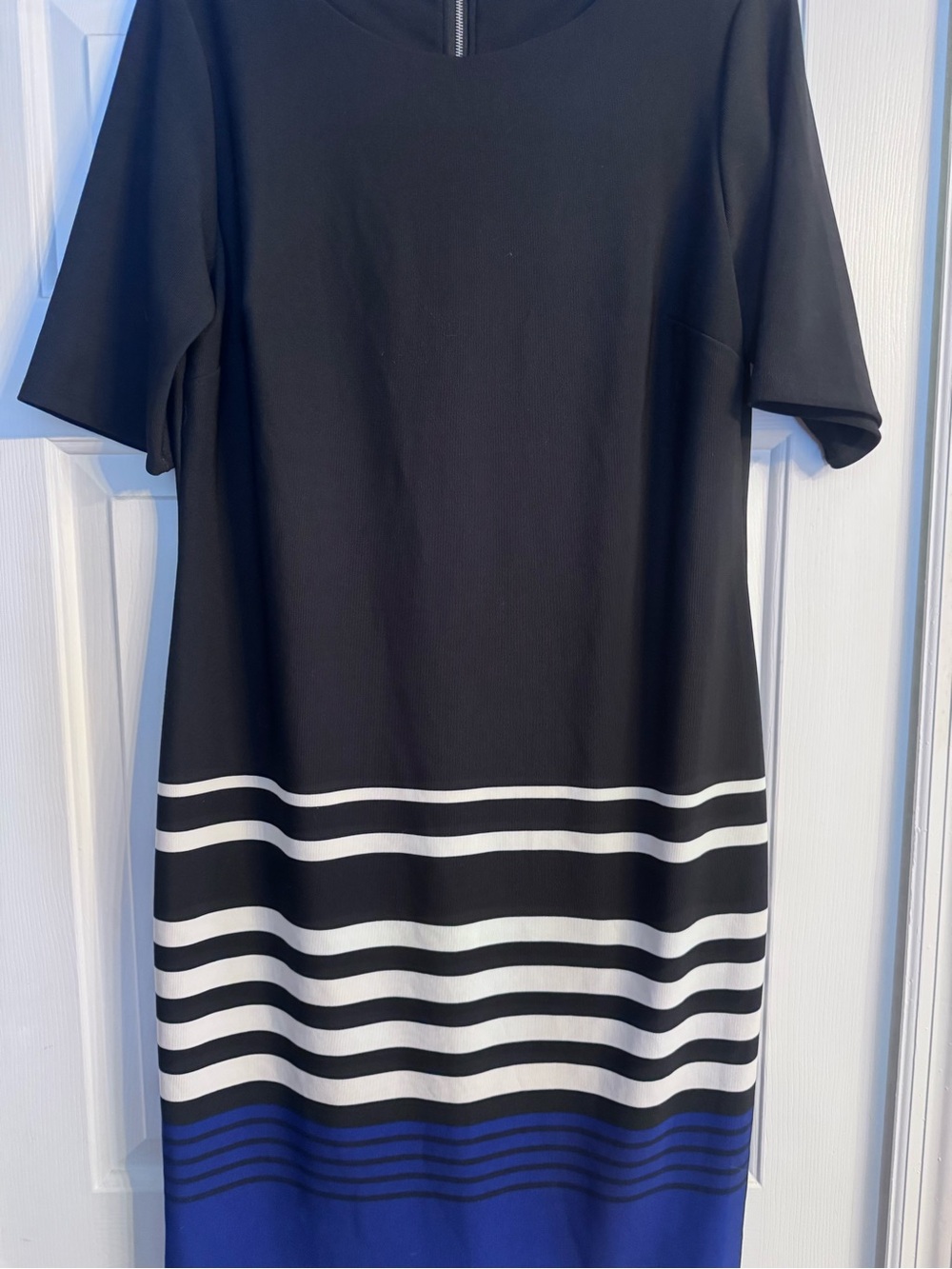 Black Striped Shift Dress with Blue and white stripes